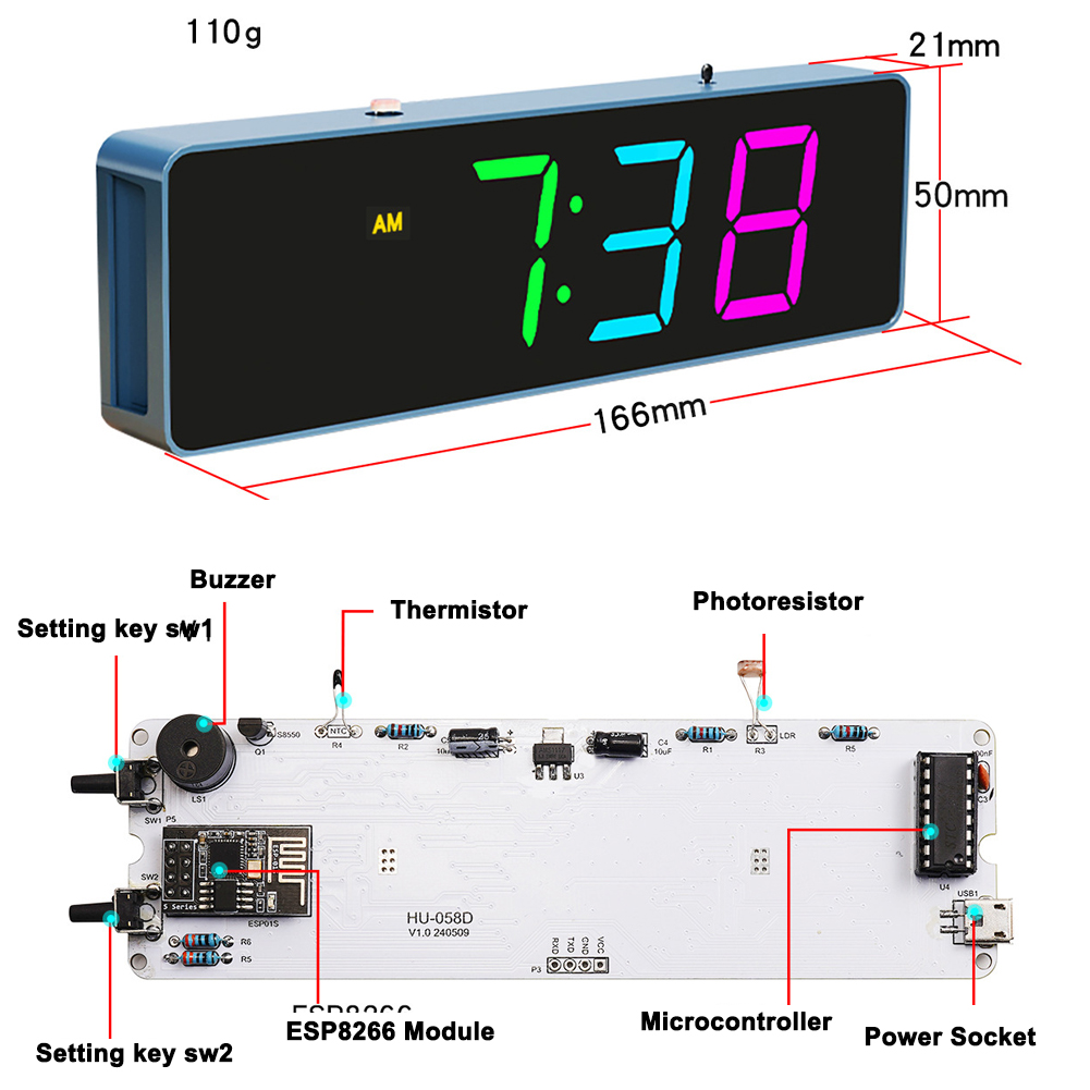 ESP8266 IoT Colorful WiFi Cloc – Diy Electronics Watch recenzja i cena